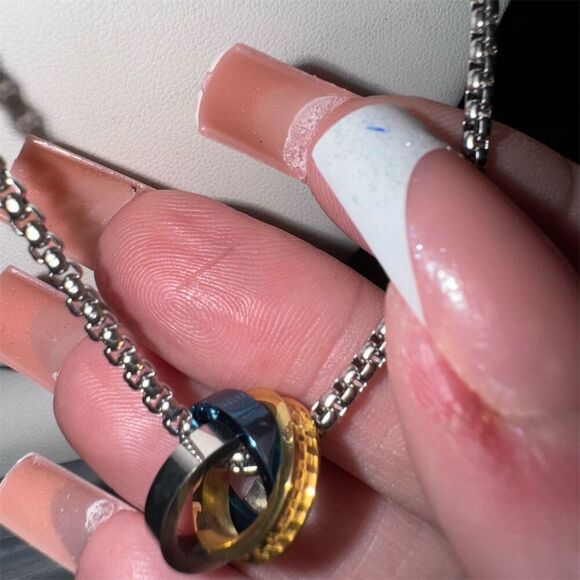 SRCOI Triple Loop Pendant w box chain Necklace Multicolor Hip Hop Trendy - Picture 6 of 8